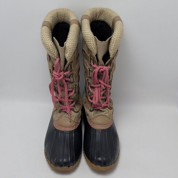 Esprit Belinda Tan Tall Lace Up Faux Fur Sock Lined Knit Cuff Duck Boots Sz 7.5M - Picture 5 of 12